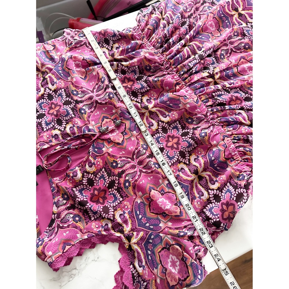 Lane Bryant Cold Shoulder Lace Trim Pink Paisley Maxi Dress Women's Size 18 - Picture 11 of 13